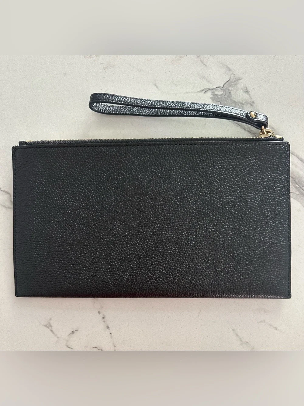 Michael Kors Black Pebbled Leather Wristlet with Gold Logo